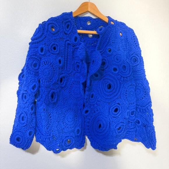 Royal Blue Couture Crochet Jacket – Handmade Luxury Designer Knitwear  Size L/XL - Picture 4 of 6